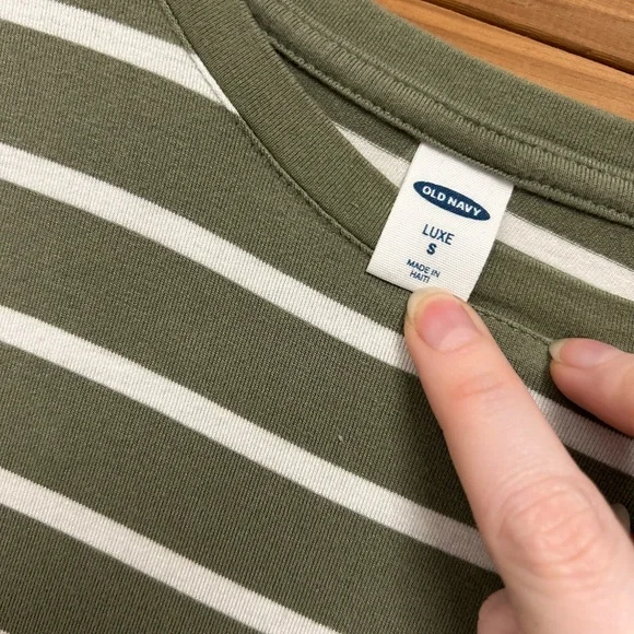 Old Navy Green and White Striped Tee - Picture 2 of 3